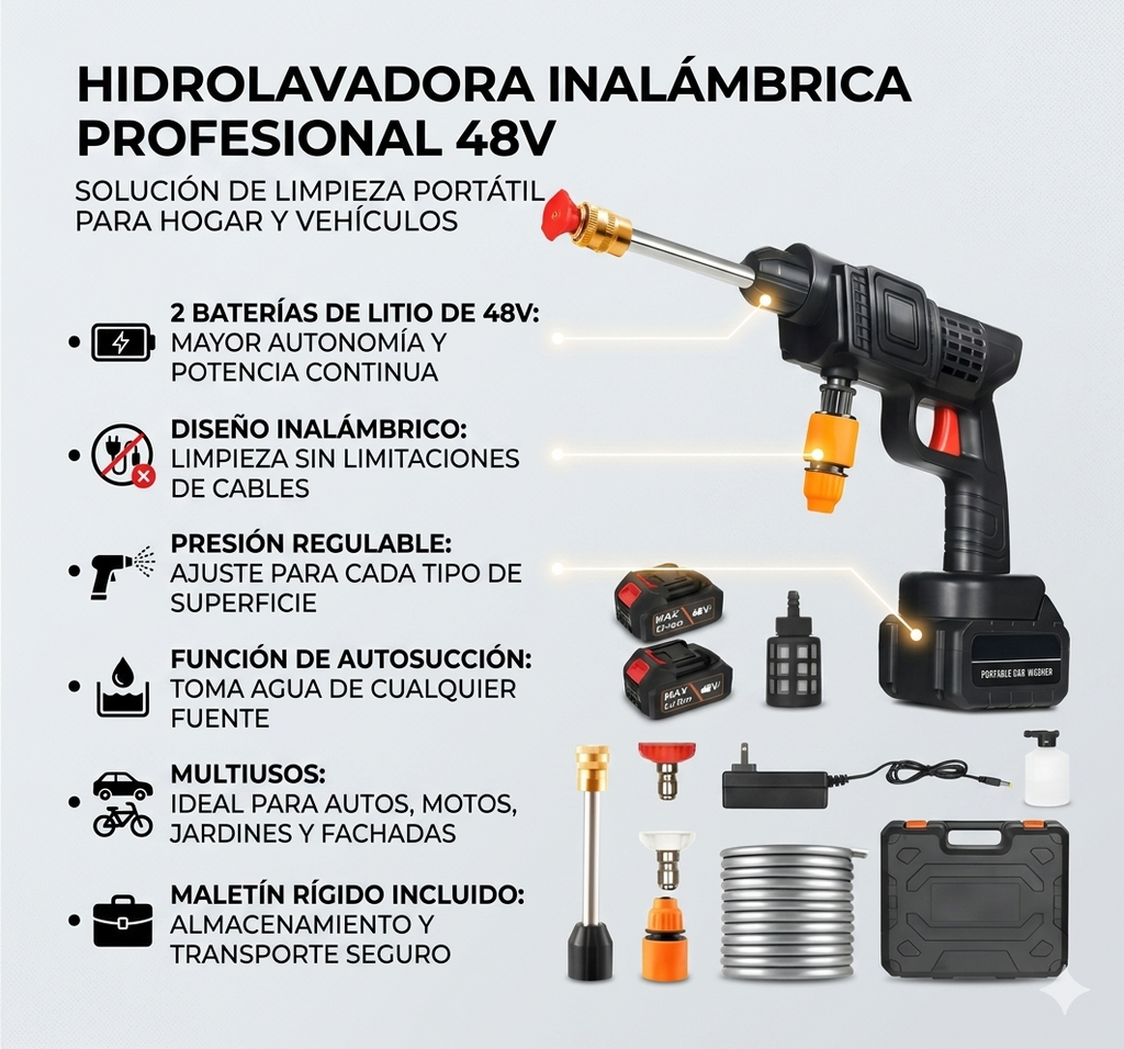Hidrolavadora profesional Inalámbrica 48V+ Nivel Láser de Precisión