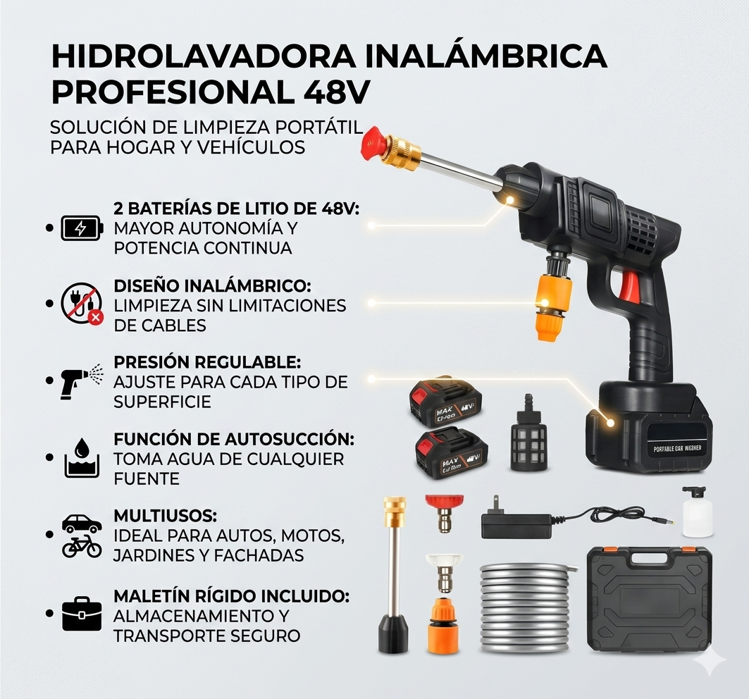 Hidrolavadora profesional Inalámbrica 48V+ Nivel Láser de Precisión