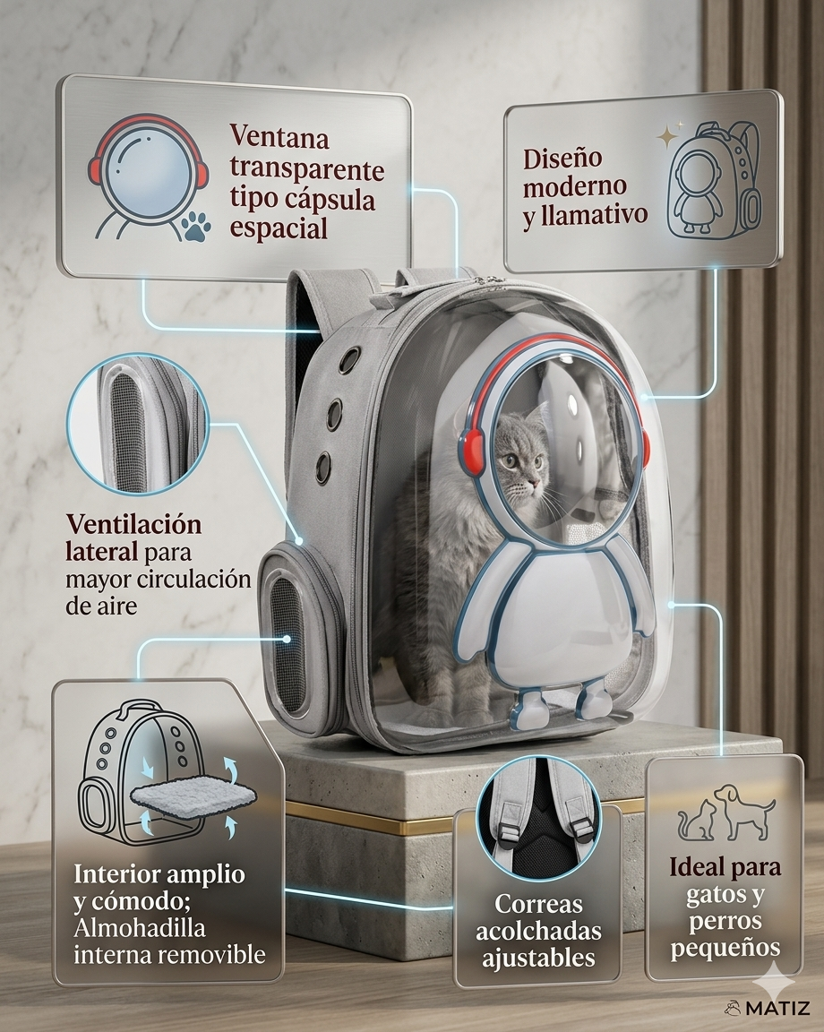 Morral de Viaje para Mascotas "Space Explorer" Diseño Panorámico